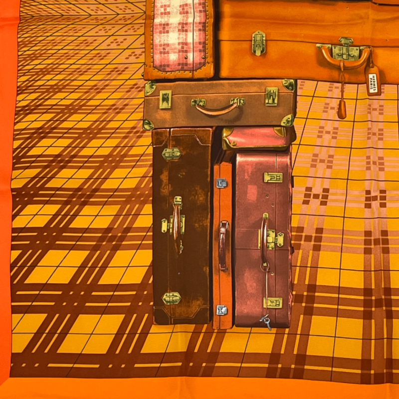 Hermes Silk Scarf H EN Voyage Traveling Hermes Bag Pattern Orange