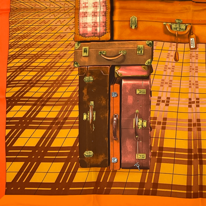 Hermes Silk Scarf H EN Voyage Traveling Hermes Bag Pattern Orange
