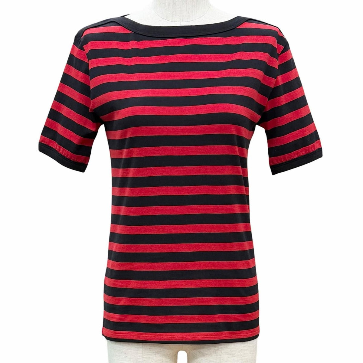 Celine Cotton Byedis Liman Border Pattern Boat Neck Short Sleeve T-Shirt Red