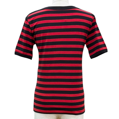 Celine Cotton Byedis Liman Border Pattern Boat Neck Short Sleeve T-Shirt Red — view 3