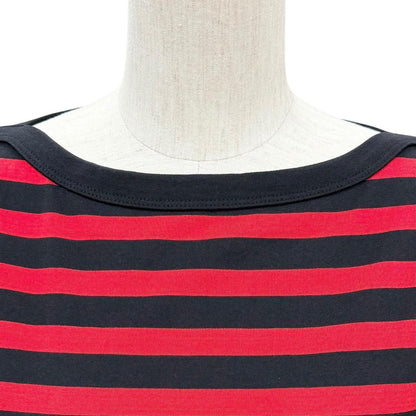 Celine Cotton Byedis Liman Border Pattern Boat Neck Short Sleeve T-Shirt Red — view 4