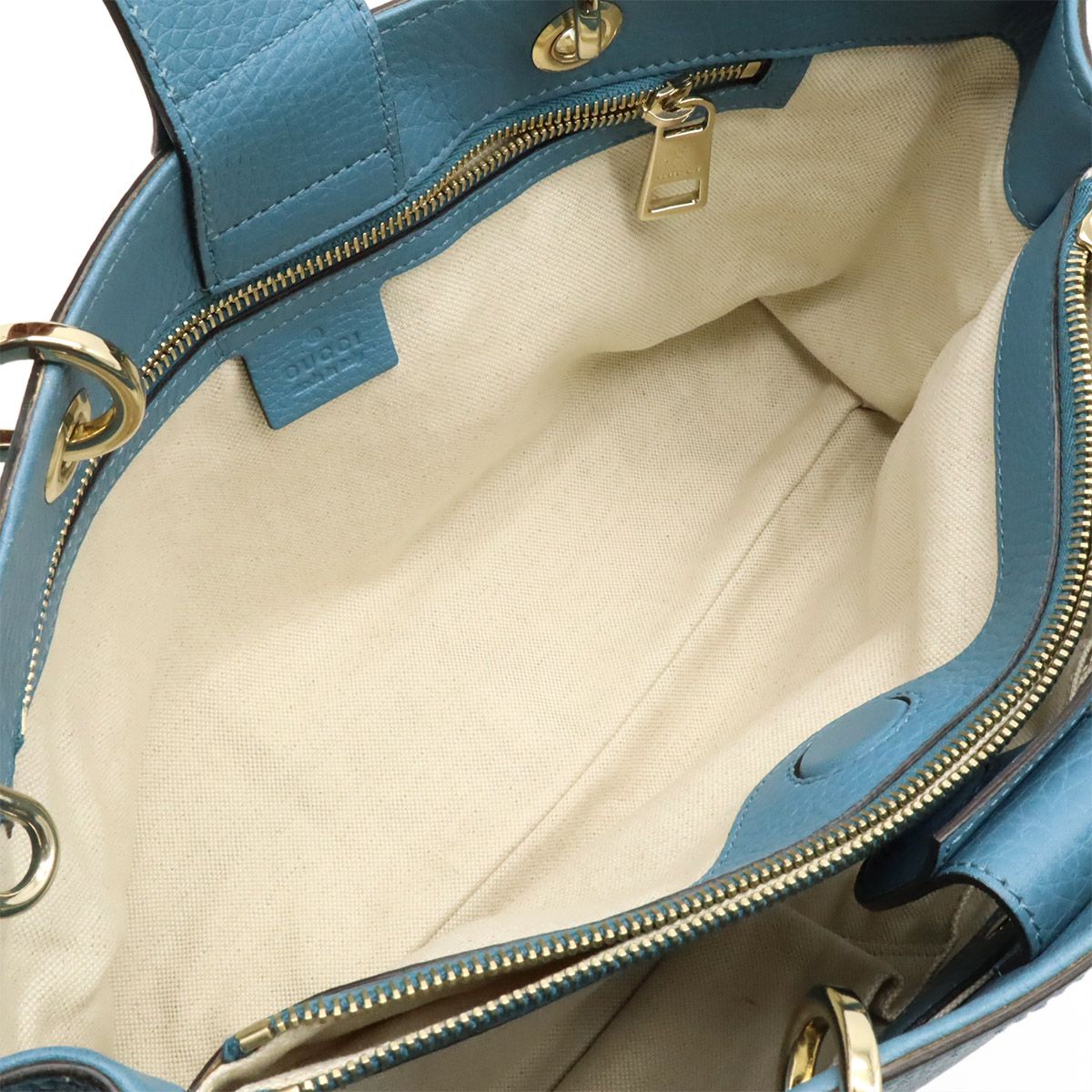 Gucci Bamboo Shopper Medium Size Leather Tote Handbag 2WAY Shoulder Bag Blue