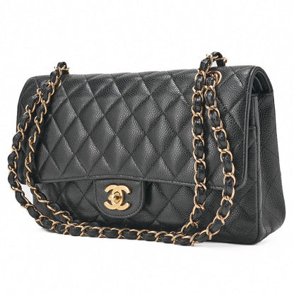 Chanel Chain Shoulder Bag Matelasse Double Flap 25 Caviar Skin Black (gold