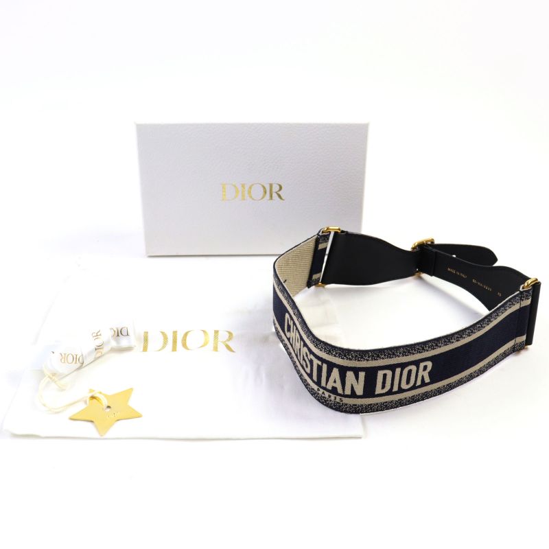 Christian DIOR 50-ma-0220 Embroidery Logo Canvas Belt Indigo Blue With Box And
