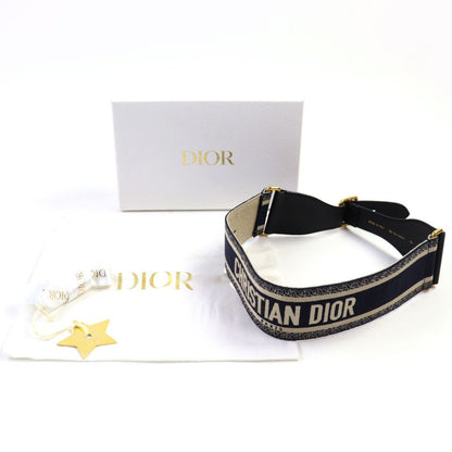 Christian DIOR 50-ma-0220 Embroidery Logo Canvas Belt Indigo Blue With Box And
