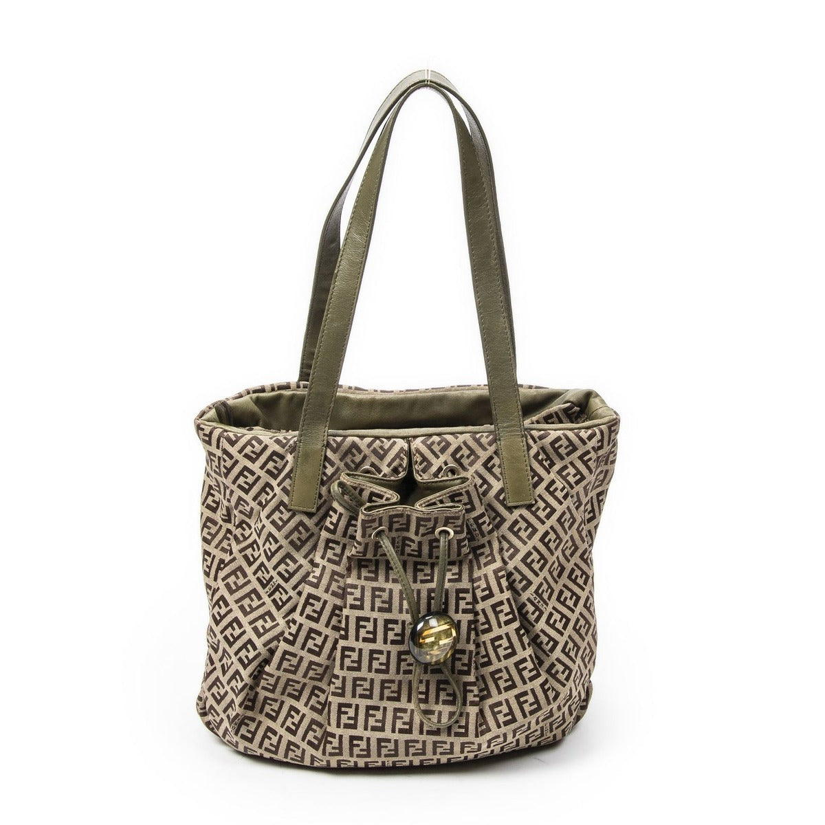 Fendi Front Drawstring Pocket Tobege Greenzcchino Canvas Beige Green