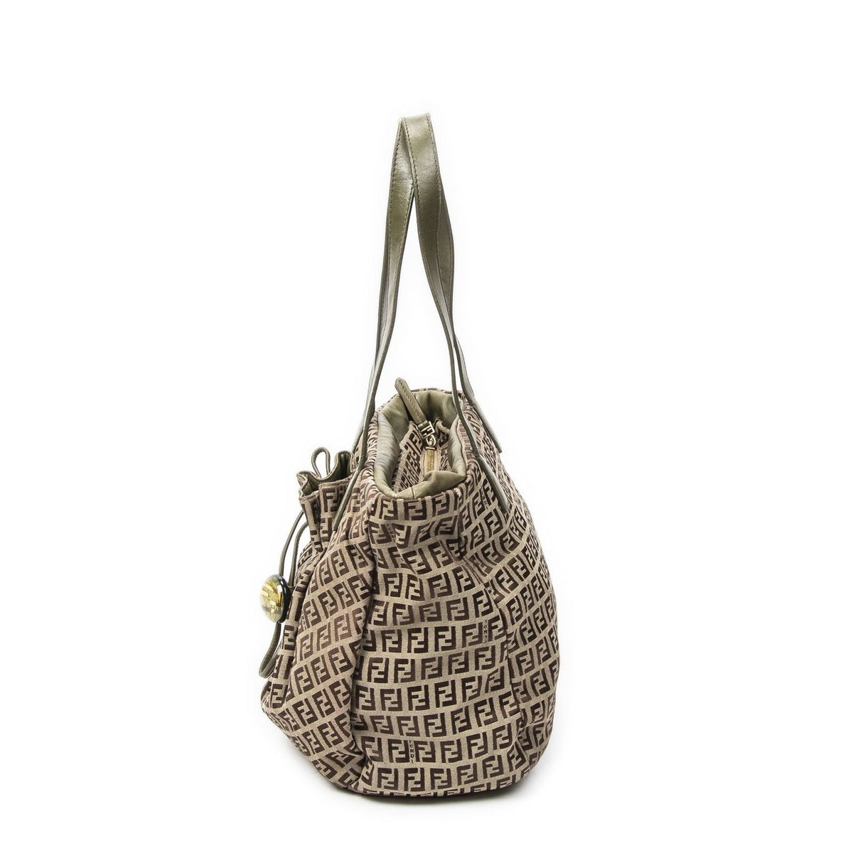 Fendi Front Drawstring Pocket Tobege Greenzcchino Canvas Beige Green — view 3