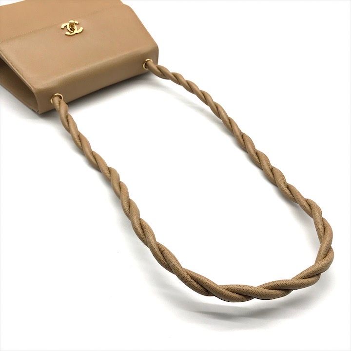 Chanel CC Logo Caviar Leather Turnlock Twist Handle Shoulder Bag Beige