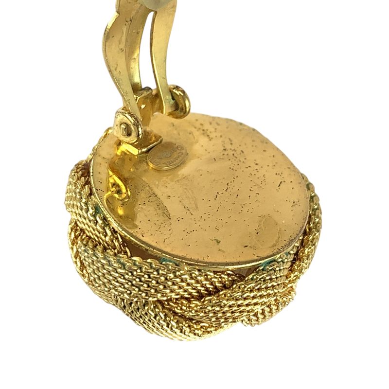 Chanel Pearl Coco Mark Gold White Metal/pearl Earrings 97 A Engraved Ladies