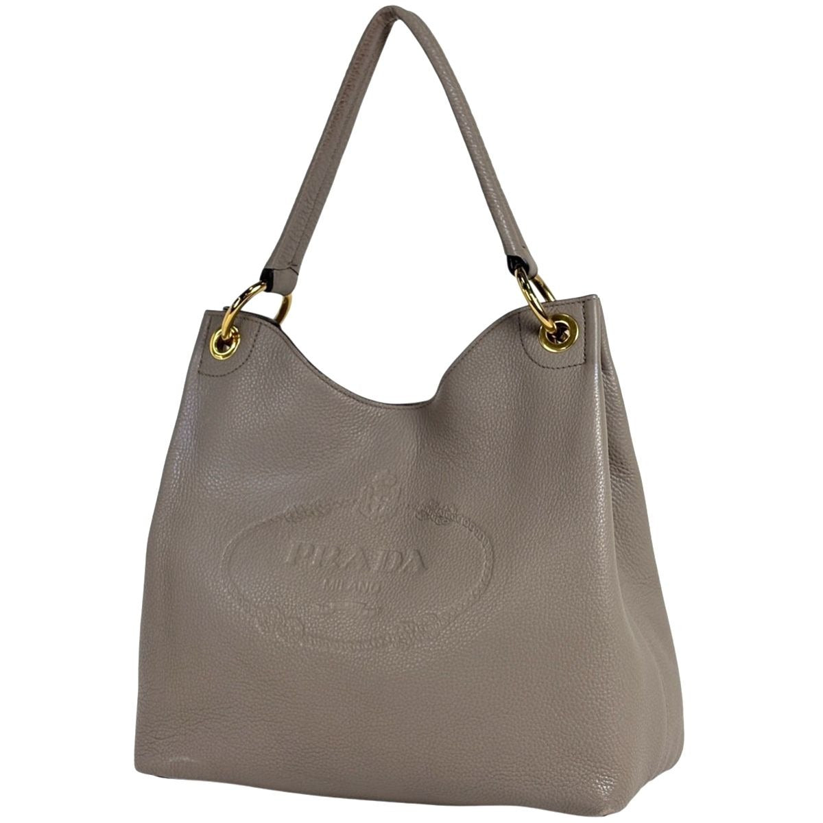 Prada Logo Shoulder Bag Leather Grey