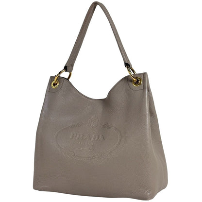 Prada Logo Shoulder Bag Leather Grey