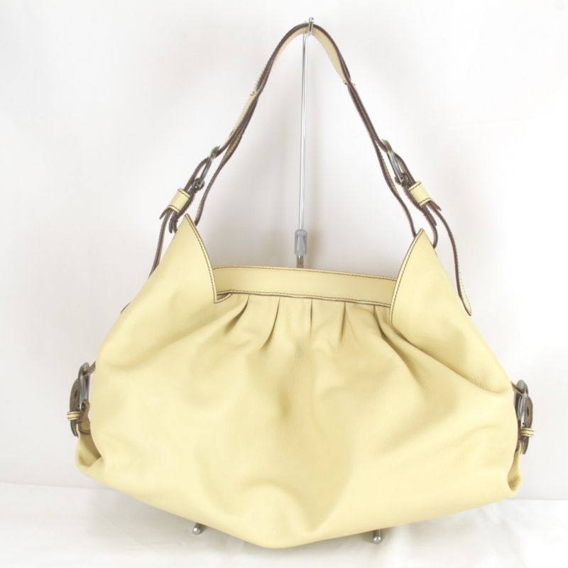 Fendi One Shoulder Bag Handbag Leather Yellow Gathered