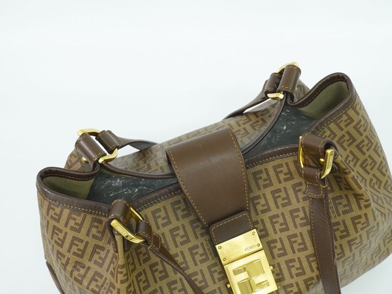 Authentic Fendi Zucchino Shoulder Bag Tote Bag PVC Brown Zucchino Bag Pre-owned
