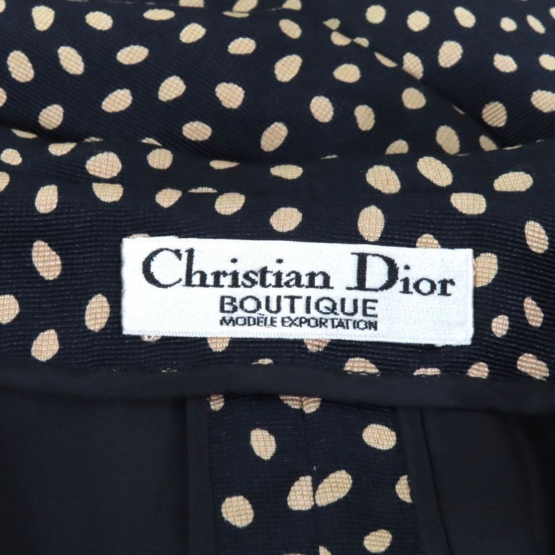 Christian DIOR Vintage Silk Blend All Over Big Collar Shirt Dress Black Beige