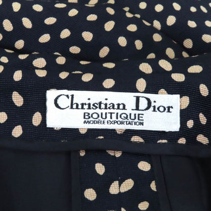 Christian DIOR Vintage Silk Blend All Over Big Collar Shirt Dress Black Beige