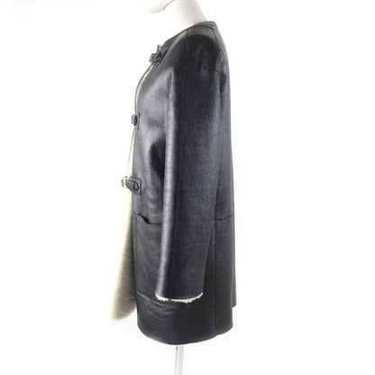 Louis Vuitton Sheepskin Reversible Belt Design Collarless Mouton Coat Black/whit