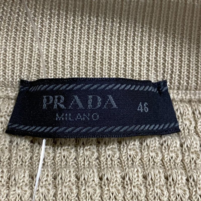 Prada Short Sleeved Sweater Size 46 L Women - Umb758 Beige And Brown Cotton Silk
