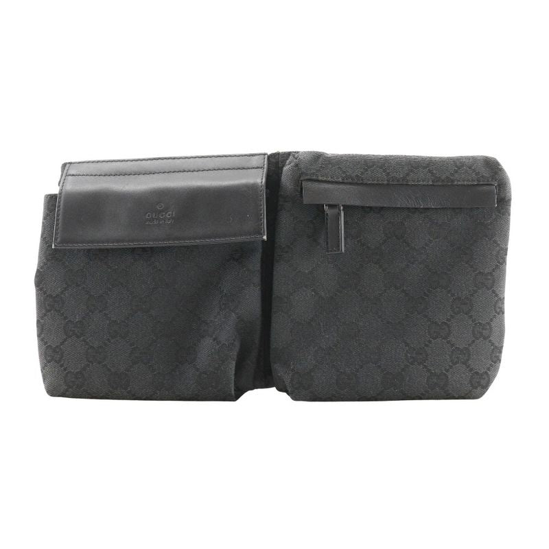 Gucci Body Bag 28566 GG Canvas And Leather Black Unisex Waist Bag
