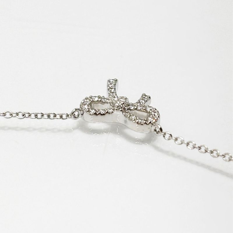 Tiffany & Co 18k Diamond Necklace Metro Bow Mini Pendant White Gold
