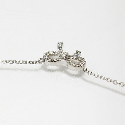 Tiffany & Co 18k Diamond Necklace Metro Bow Mini Pendant White Gold