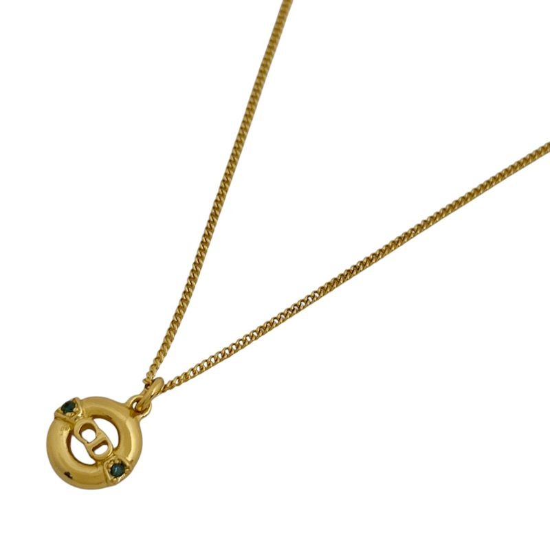 Christian Dior Logo Rhinestone Necklace Round GP