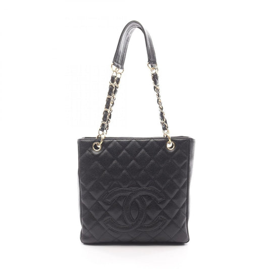 Chanel Tote Quilted Petite Shopping PST Black Leather Chainto