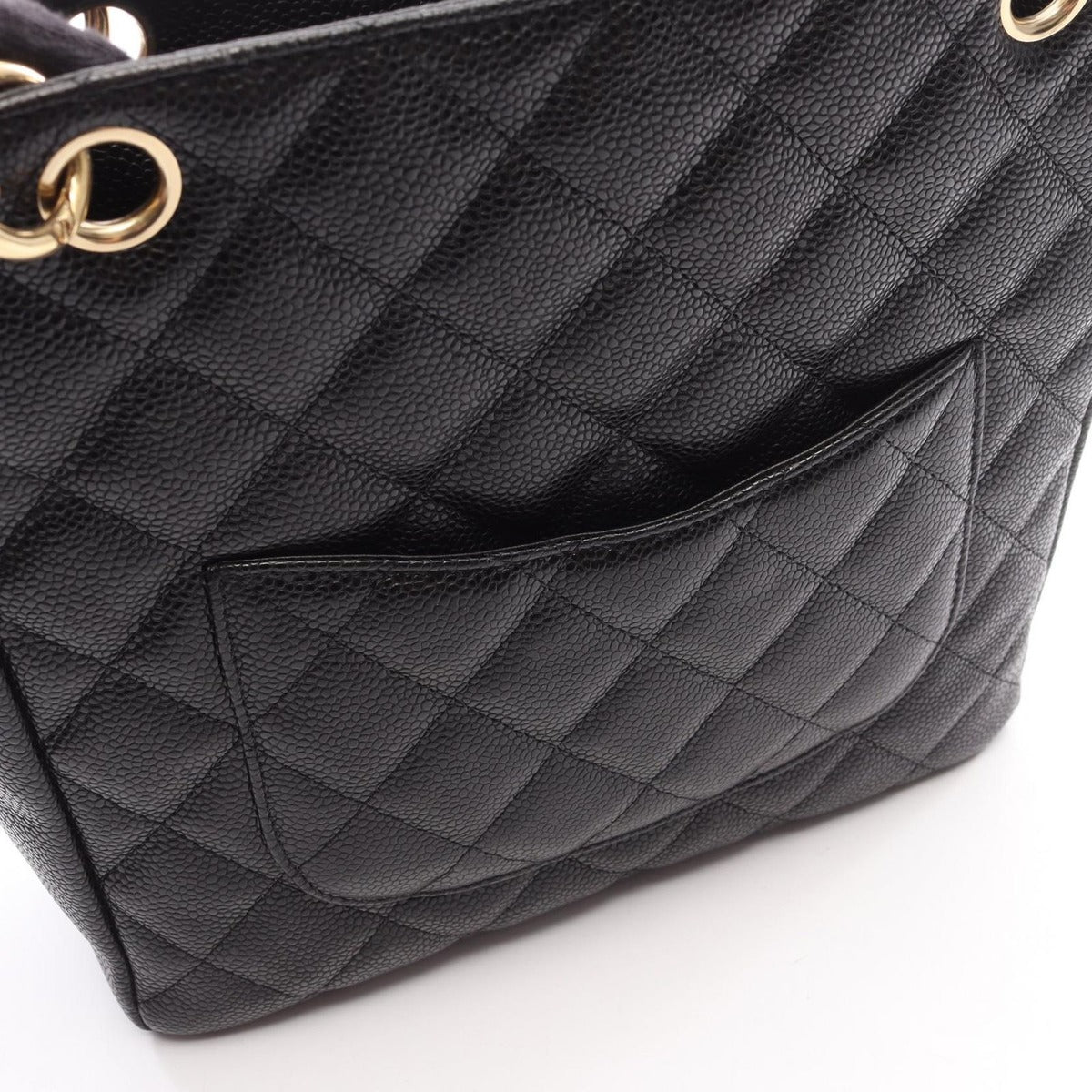Chanel Tote Quilted Petite Shopping PST Black Leather Chainto — view 6