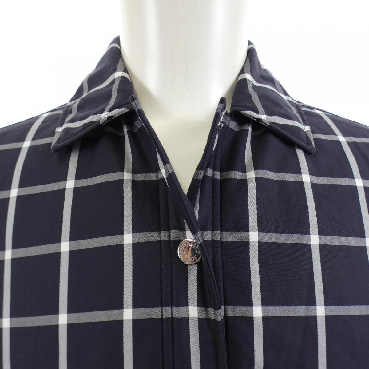 Hermes Button Coat Navy Gray White Check — view 6