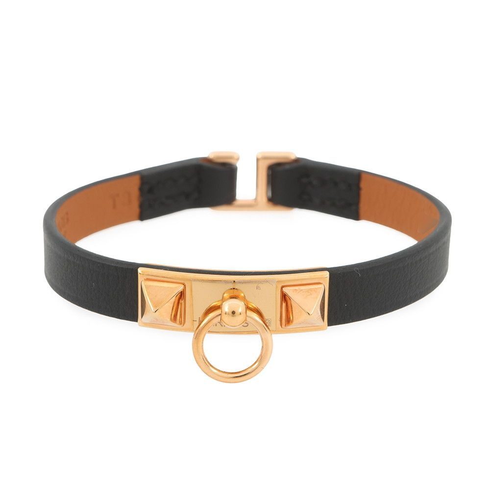 Hermes Bracelet Mini Rival Black Pink Gold Swift T3