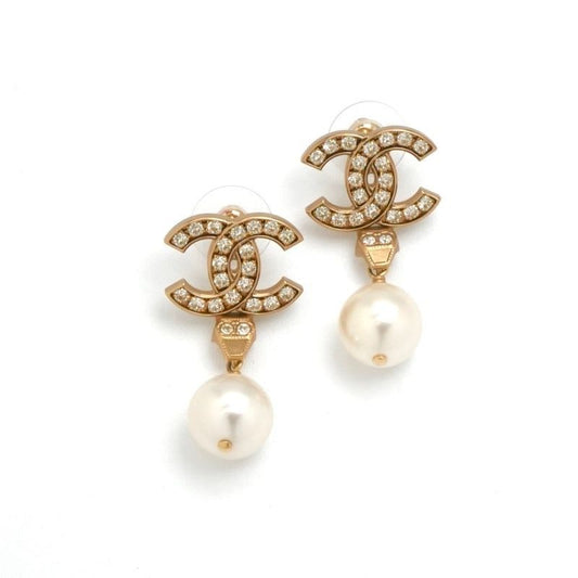 Chanel Earrings Gold Coco Mark Rhinestone
