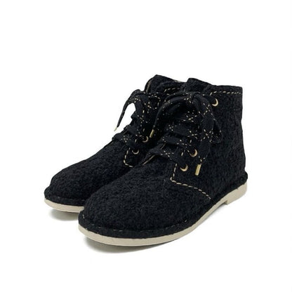 Chanel Boots Short Shoes Tweed Black Gold Coco Mark Lace Up