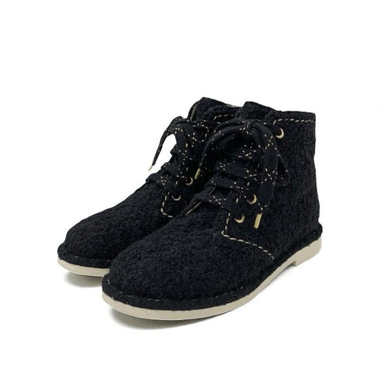 Chanel Boots Short Shoes Tweed Black Gold Coco Mark Lace Up