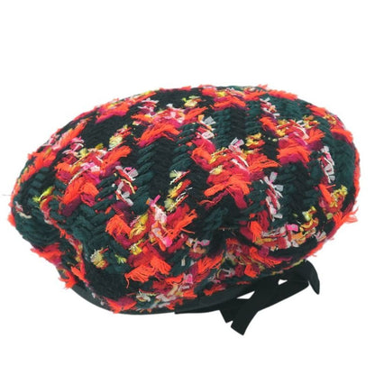 Gucci Tweed Check Beret With Ribbon GG Logo Wool Nylon Multicolor 1645