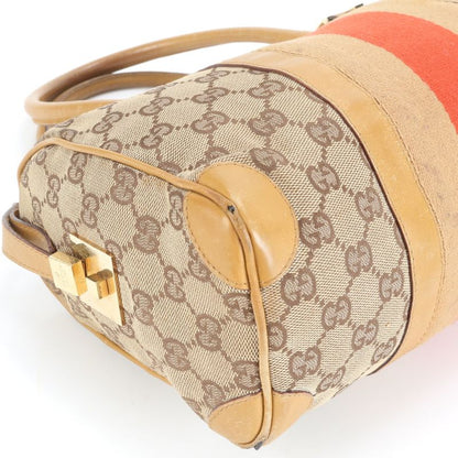 Gucci GG Canvas Leather Handbag Mini Boston 000-0851 Brown Gold Hardware Tote