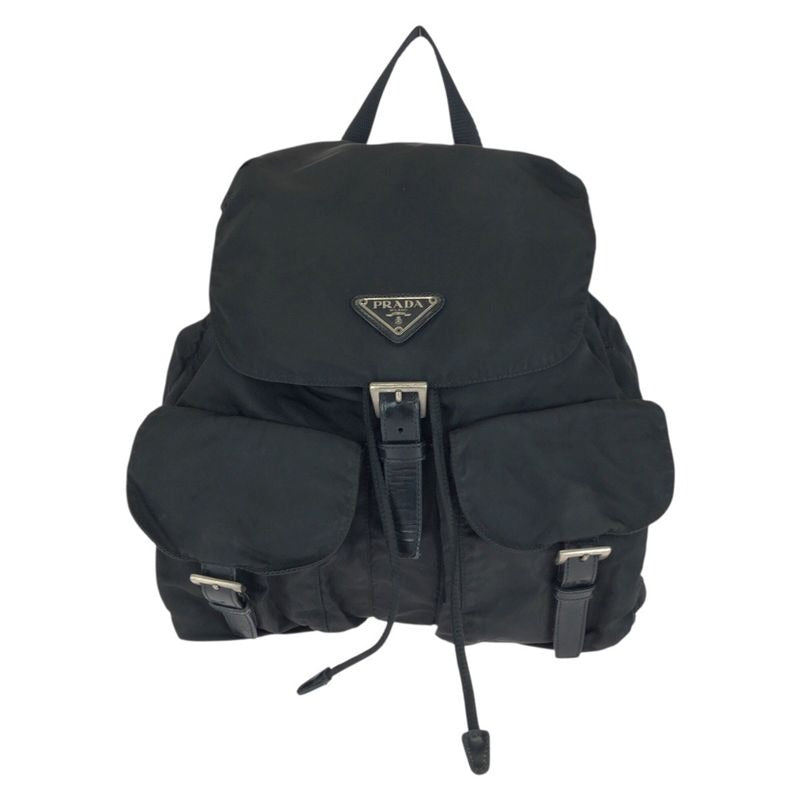 Prada Tessuto Triangle Logo Plate Black Silver Hardware Nylon Rucksack Sac