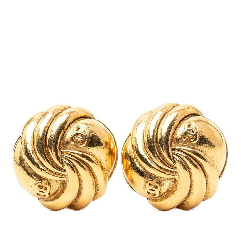 Chanel Vintage CC Logo Gold Plated Earrings