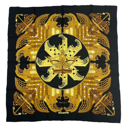 Hermes Scarf Silk Carre 90 Proues Black