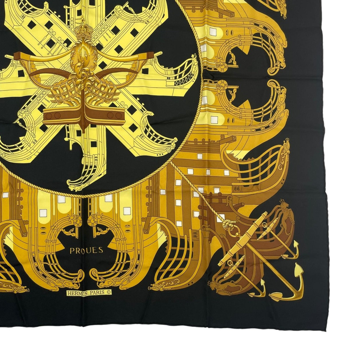 Hermes Scarf Silk Carre 90 Proues Black — view 5