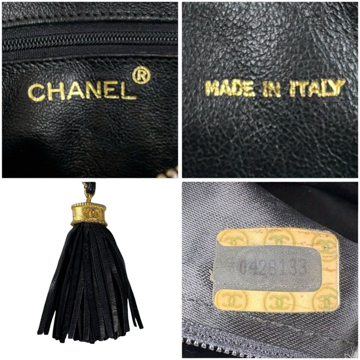 Chanel Quilted Chain Shoulder Bag with Tassel Charm CC Logo Black Lambskin — view 12