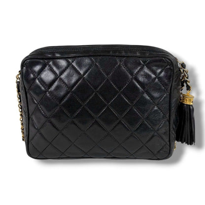 Chanel Quilted Chain Shoulder Bag with Tassel Charm CC Logo Black Lambskin — view 4