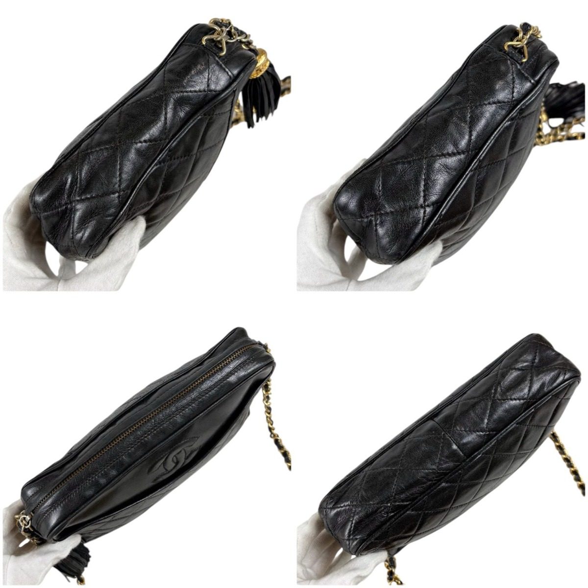 Chanel Quilted Chain Shoulder Bag with Tassel Charm CC Logo Black Lambskin — view 5