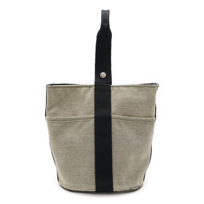 Hermes Saxo MM Handbag Toile Ashe Beige Black Silver Hardware