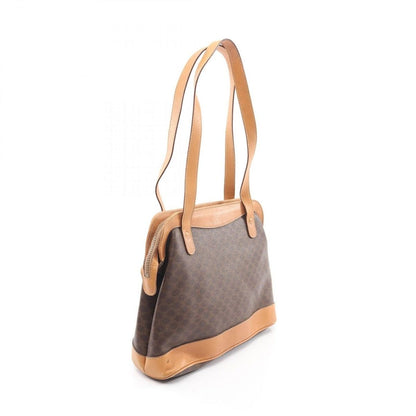 Celine Shoulder Bag Macadam Dark Brown Canvas Leather — view 2