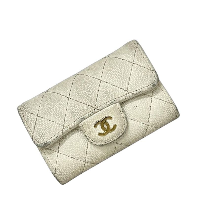 Chanel 4 Key Case White Quilted Leather Key Holder