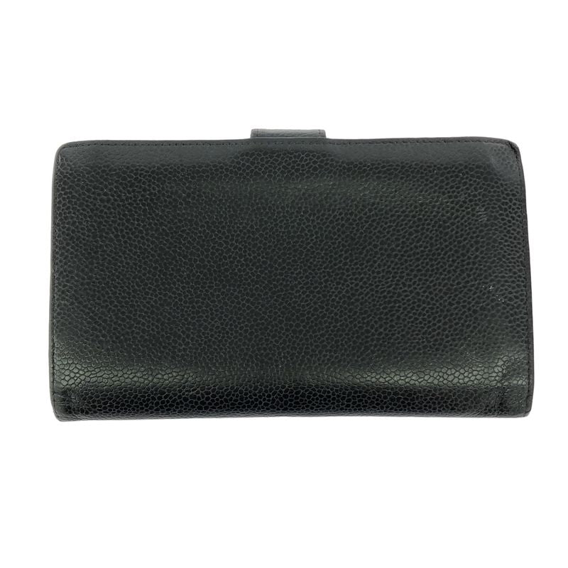 Chanel Caviar Skin Coco Mark Wallet Long Wallet Black