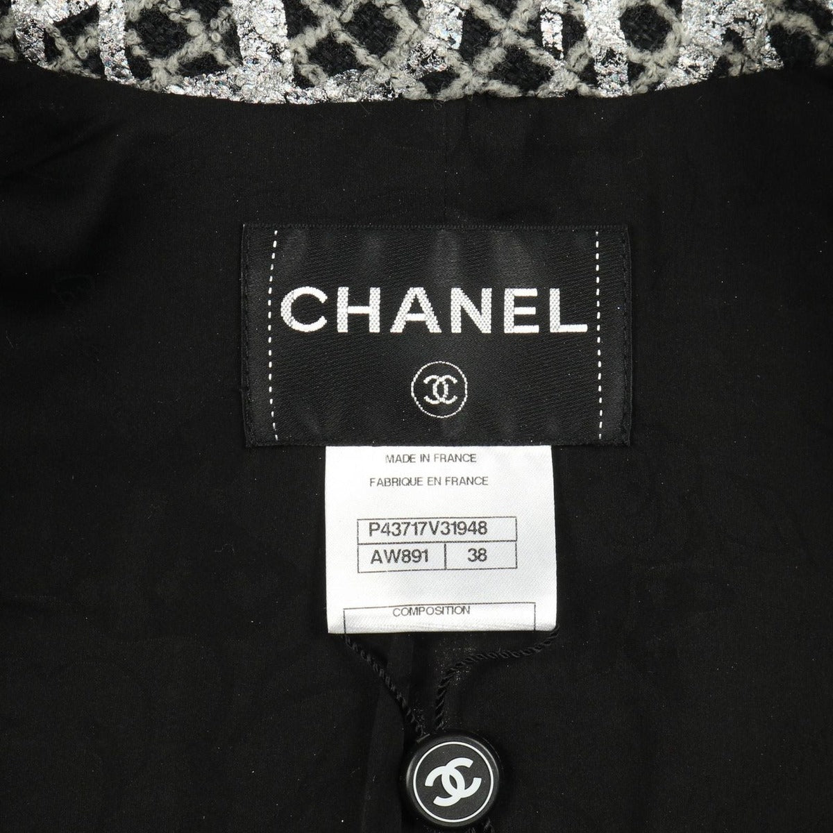Chanel Coco Mark Pearl Button Nylon Wool Jacket — view 3