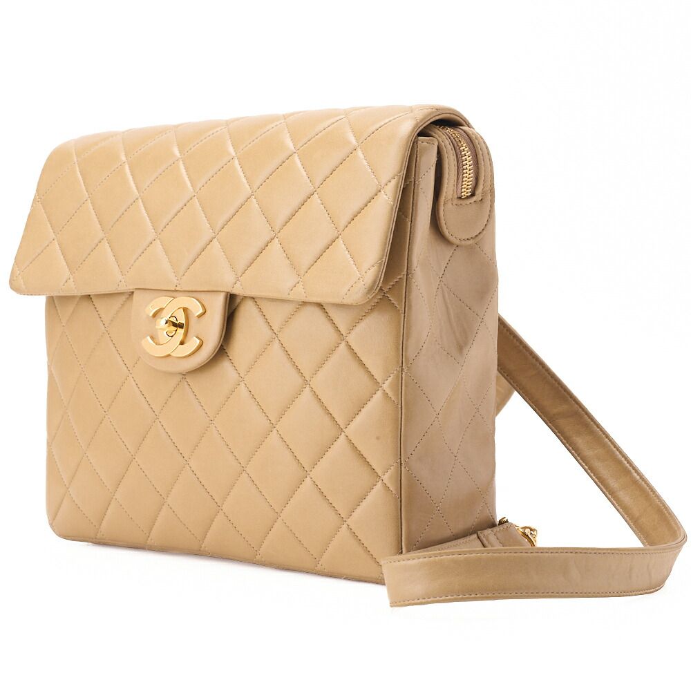 Chanel Shoulder Bag Backpack Bag Lambskin Matelasse Turnlock Beige With Gold