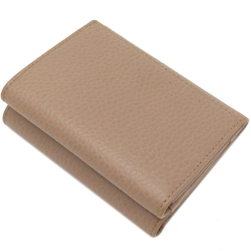 Gucci Trifold Wallet Petit Marmont Compact Wallet Leather Beige Gold Hardware