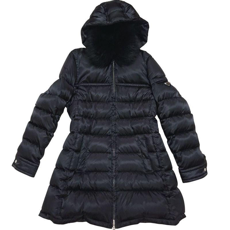 Prada Down Jacket With Wool Fur Hood 46 L Size