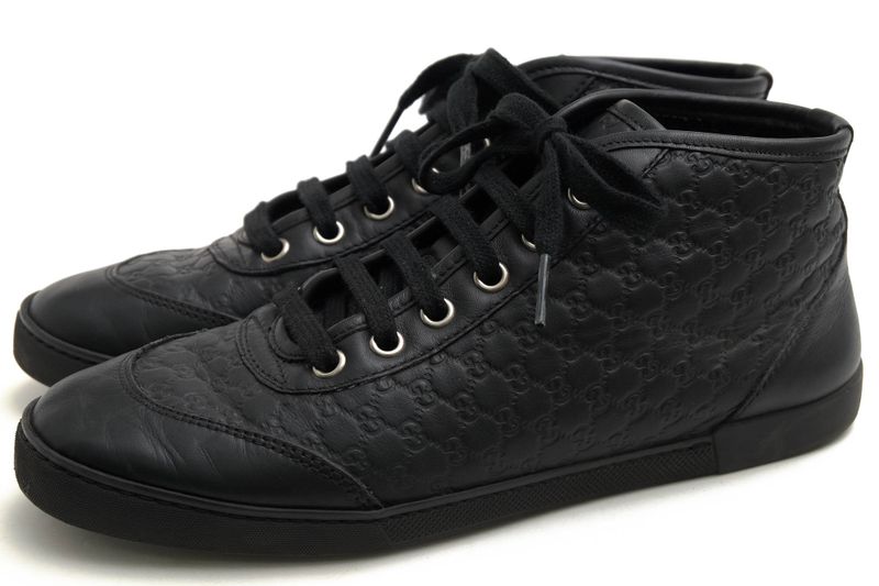 Gucci Shoes Sneakers Shoes High Cut Ladies Women Leather Genuine Black 391499